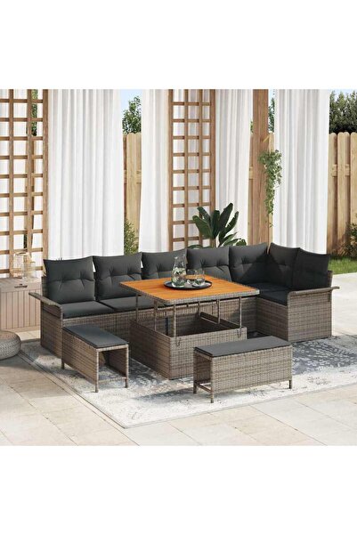 vidaxl Set de canapele pentru gradina cu perna 9 pcs Gri poliratan