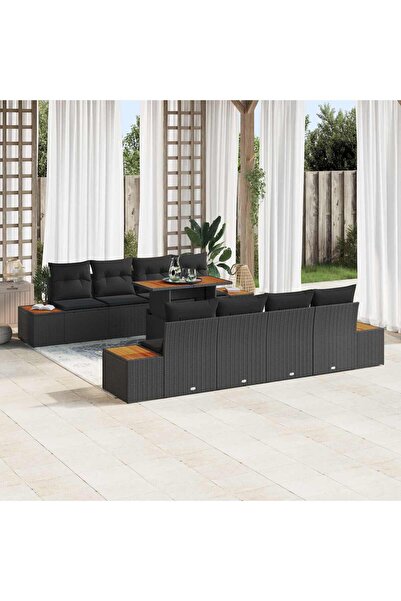 vidaxl Set de canapele pentru gradina 9 pcs Negru Rattan poli