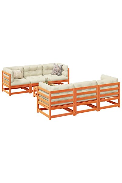 vidaxl Set canapele gradina cu perne, 7 piese, maro, lemn masiv de pin