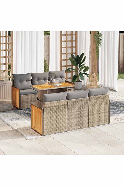 vidaxl Set canapele gradina cu perne 7 piese bej poliratan/lemn acacia