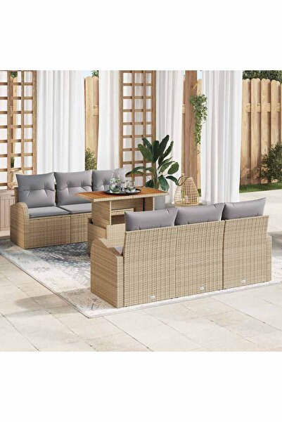 vidaxl Set de canapele pentru gradina 7 pcs Bej Rattan poli