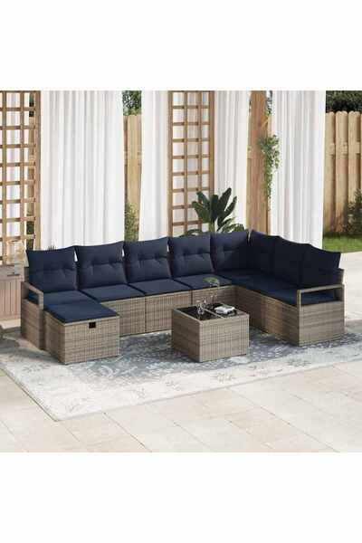 vidaxl Set de canapea cu perna cu depozitare 9 pcs Gri poliratan