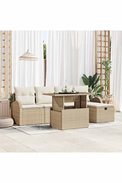 vidaxl Set de canapele pentru gradina cu perna 6 pcs Bej Rattan poli
