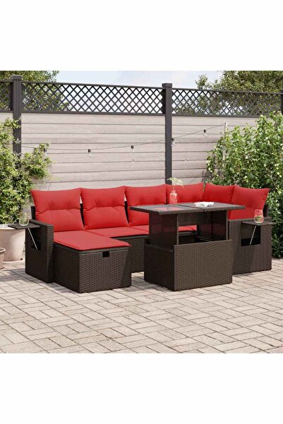 vidaxl Set canapele gradina perne 7 piese maro, poliratan/lemn acacia