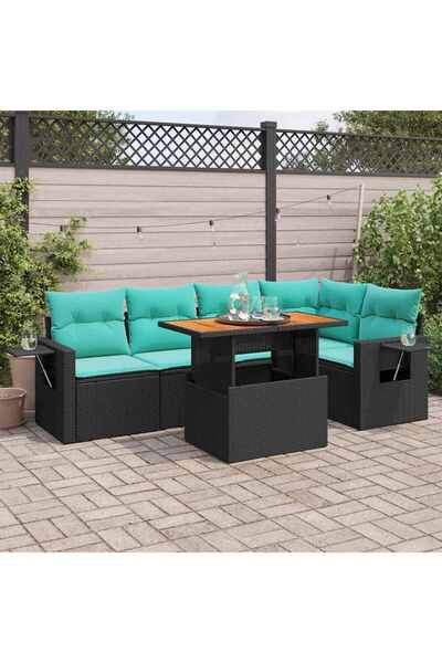 vidaxl Set mobilier de gradina cu perne, 6 piese, negru, poliratan