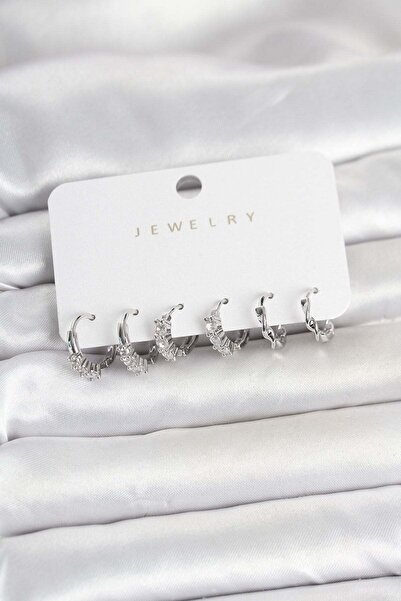 Inure Jewelry Brass Silver Color Zircon Stone Women's Earring Set