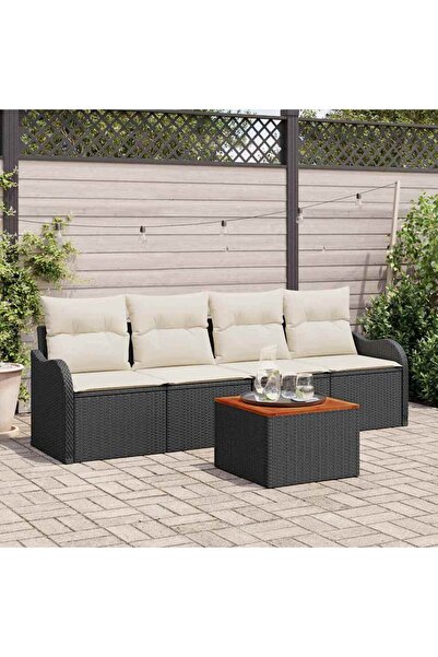 vidaxl Set de canapele pentru gradina cu perna 5 pcs Negru poliratan