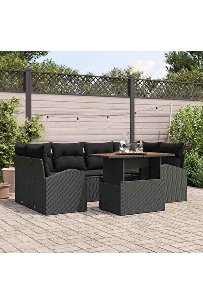 vidaxl Set de canapele pentru gradina 7 pcs Negru Rattan poli