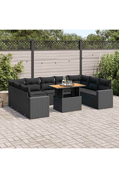 vidaxl Set canapele de gradina cu perne, 10 piese, negru, poliratan