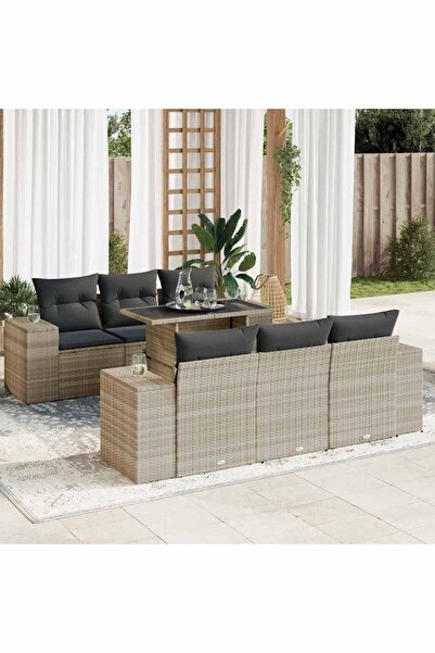 vidaxl Set canapele de gradina cu perne, 7piese gri deschis poliratan