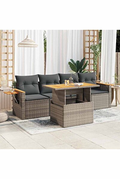 vidaxl Set canapea de gradina cu perne, 5 piese, poliratan/lemn acacia