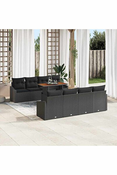 vidaxl Set de canapele pentru gradina 9 pcs Negru Rattan poli