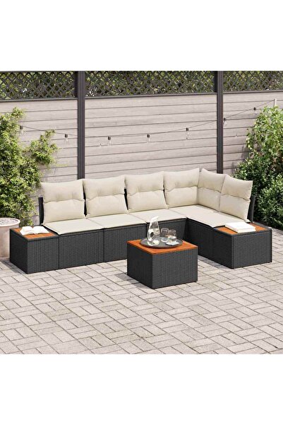 vidaxl Set de canapele pentru gradina cu perna 6 pcs Negru Rattan poli