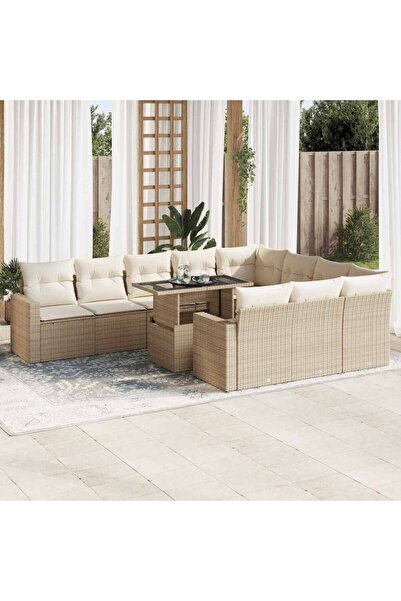 vidaxl Set canapele de gradina cu perne, 11 piese, bej, poliratan