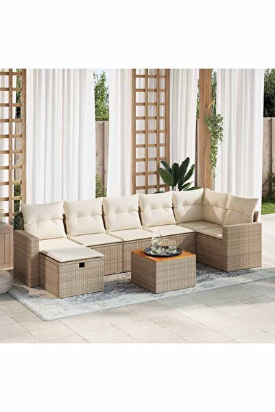 vidaxl Set canapele de gradina, 8 piese, cu perne, bej, poliratan
