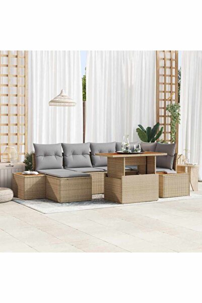 vidaxl Set de canapele pentru gradina 7 pcs Bej Rattan poli