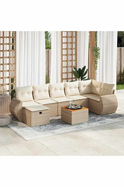 vidaxl Set canapele de gradina, 8 piese, cu perne, bej, poliratan