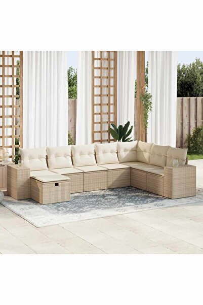 vidaxl Set canapele de gradina, 8 piese, cu perne, bej, poliratan