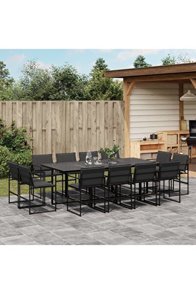 vidaxl Set mobilier de gradina, 13 piese, cu perne, negru, textilena