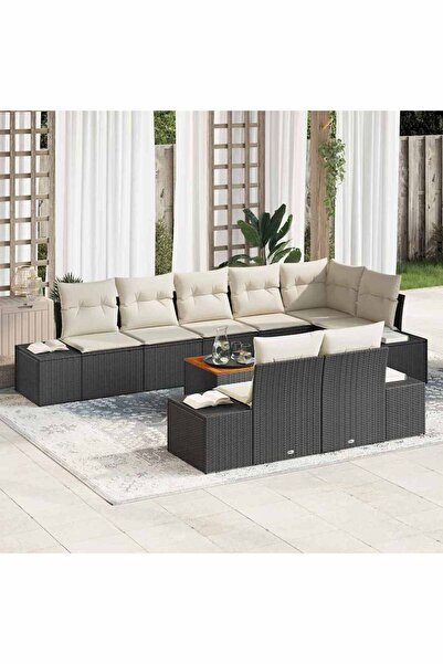 vidaxl Set de canapele pentru gradina cu perna 9 pcs Negru poliratan