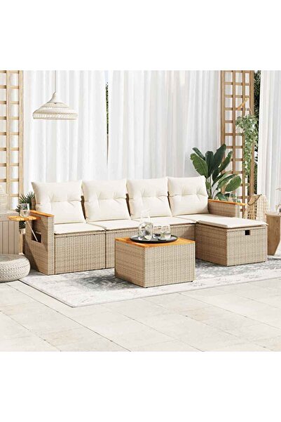 vidaxl Set canapele de gradina cu perne, 6 piese, bej, poliratan