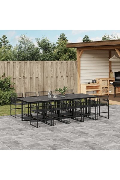 vidaxl Set mobilier de gradina, 11 piese, negru, poliratan