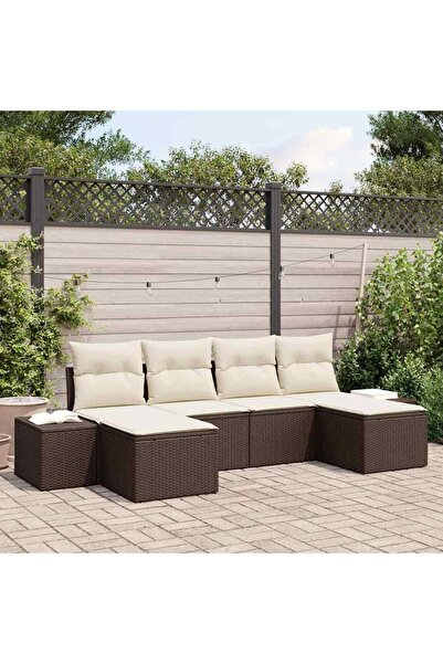 vidaxl Set de canapele pentru gradina cu perna 6 pcs Maro poliratan