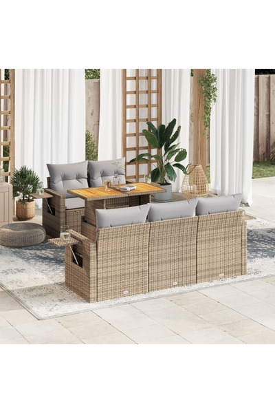 vidaxl Set canapele de gradina cu perne, 6 piese, bej, poliratan