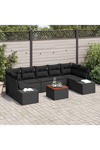 vidaxl Set de canapele pentru gradina 8 pcs Negru poliratan
