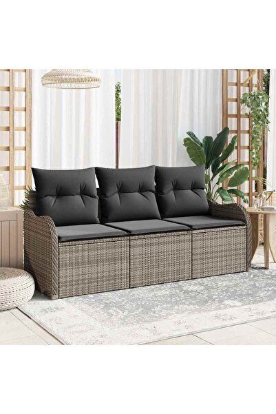 vidaxl Set de canapele pentru gradina cu perna 3 pcs Gri poliratan