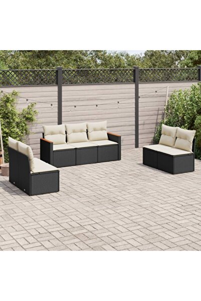 vidaxl Set canapele de gradina cu perne, 7 piese, negru, poliratan