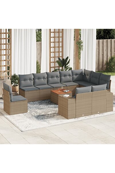 vidaxl Set canapele de gradina cu perne, 11 piese, bej, poliratan