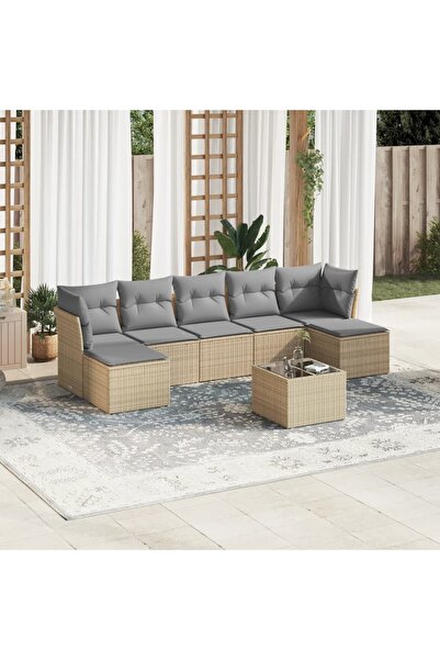 vidaxl Set canapele de gradina, 8 piese, cu perne, bej, poliratan