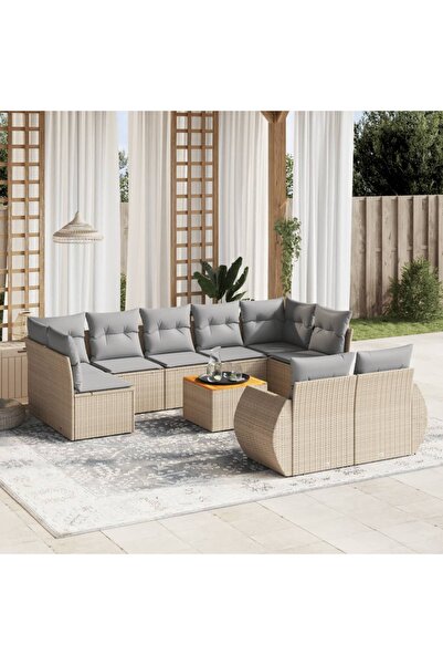 vidaxl Set canapele de gradina cu perne, 10 piese, bej, poliratan