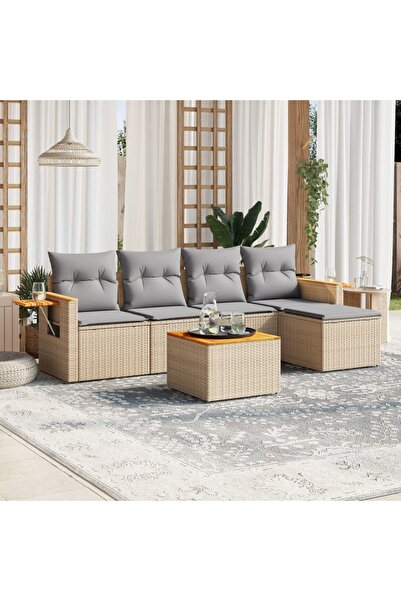 vidaxl Set canapele de gradina cu perne, 6 piese, bej, poliratan