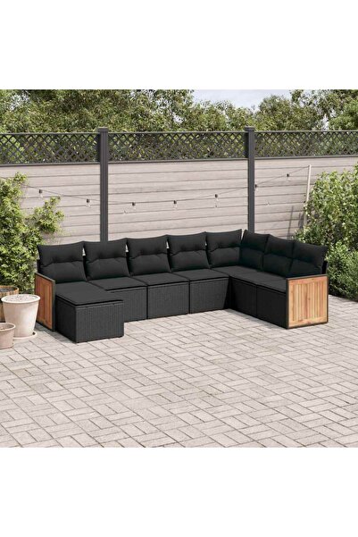 vidaxl Set mobilier de gradina cu perne, 8 piese, negru, poliratan