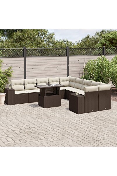 vidaxl Set canapele de gradina cu perne, 11 piese, maro, poliratan