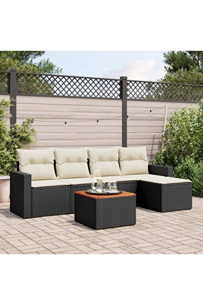 vidaxl Set mobilier de gradina cu perne, 6 piese, negru, poliratan