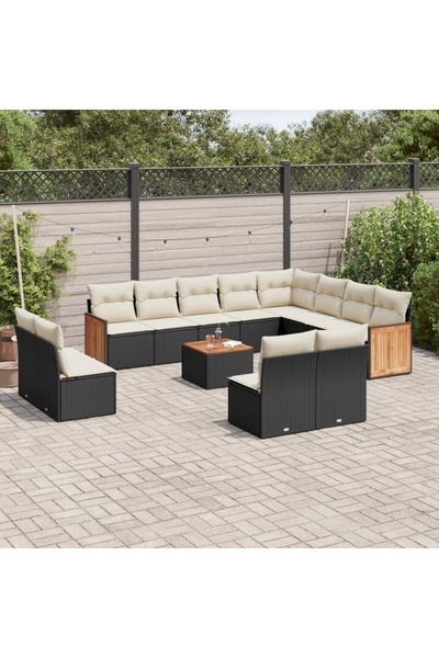 vidaxl Set mobilier de gradina cu perne, 13 piese, negru, poliratan