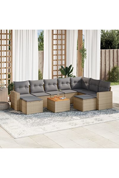 vidaxl Set canapele de gradina, 10 piese, cu perne, bej, poliratan
