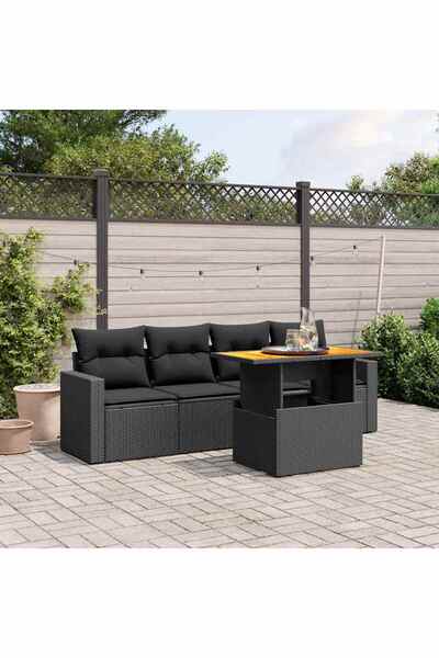 vidaxl Set mobilier de gradina cu perne, 5 piese, negru, poliratan