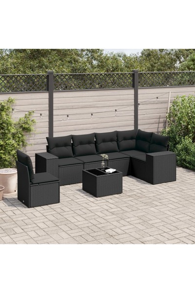 vidaxl Set canapele de gradina cu perne, 7 piese, negru, poliratan