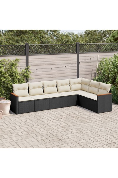 vidaxl Set canapele de gradina cu perne, 7 piese, negru, poliratan