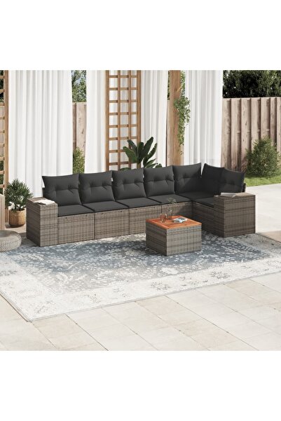 vidaxl Set canapele de gradina, 7 piese, cu perne, gri, poliratan