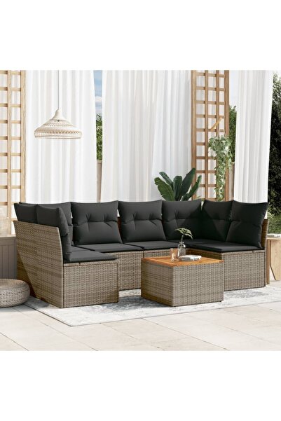 vidaxl Set canapele de gradina, 7 piese, cu perne, gri, poliratan