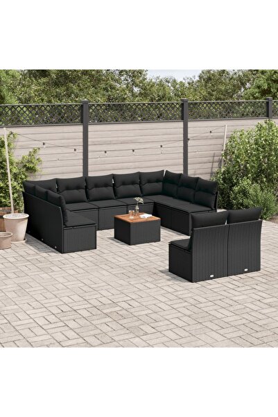 vidaxl Set canapele de gradina, 12 piese, cu perne, negru, poliratan