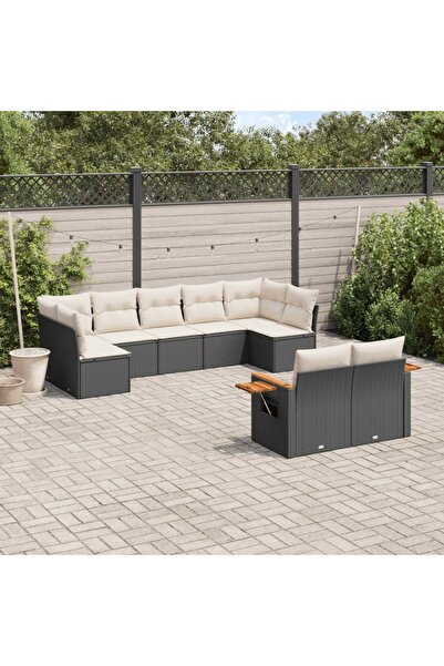 vidaxl Set mobilier de gradina cu perne, 9 piese, negru, poliratan