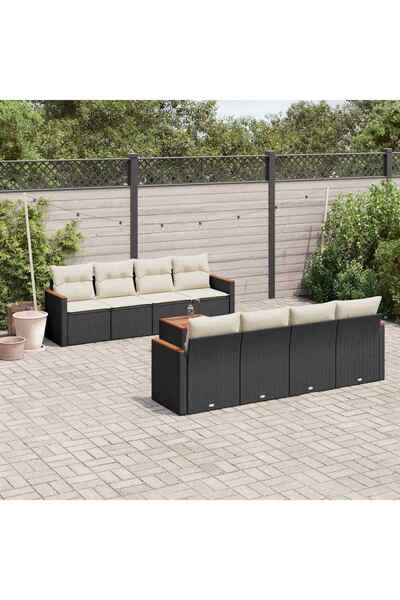 vidaxl Set mobilier de gradina cu perne, 9 piese, negru, poliratan