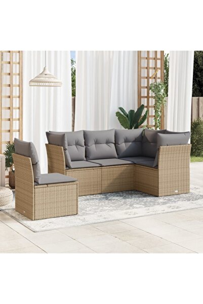 vidaxl Set canapele de gradina cu perne, 5 piese, bej, poliratan