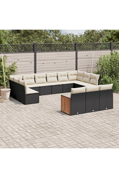 vidaxl Set mobilier de gradina cu perne, 13 piese, negru, poliratan